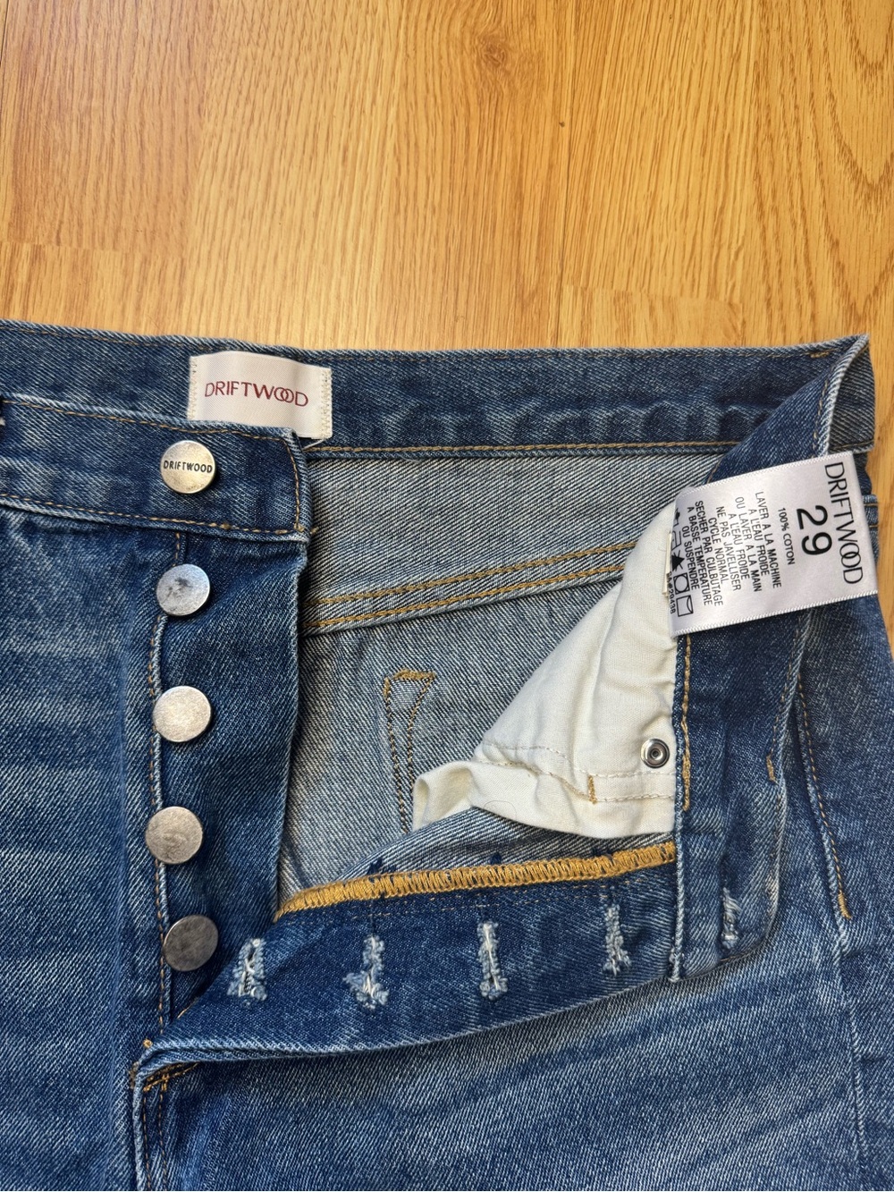 DRIFTWOOD Blue Denim High-Rise Jeans with Multicolor Embroidered Bird - Picture 5 of 8